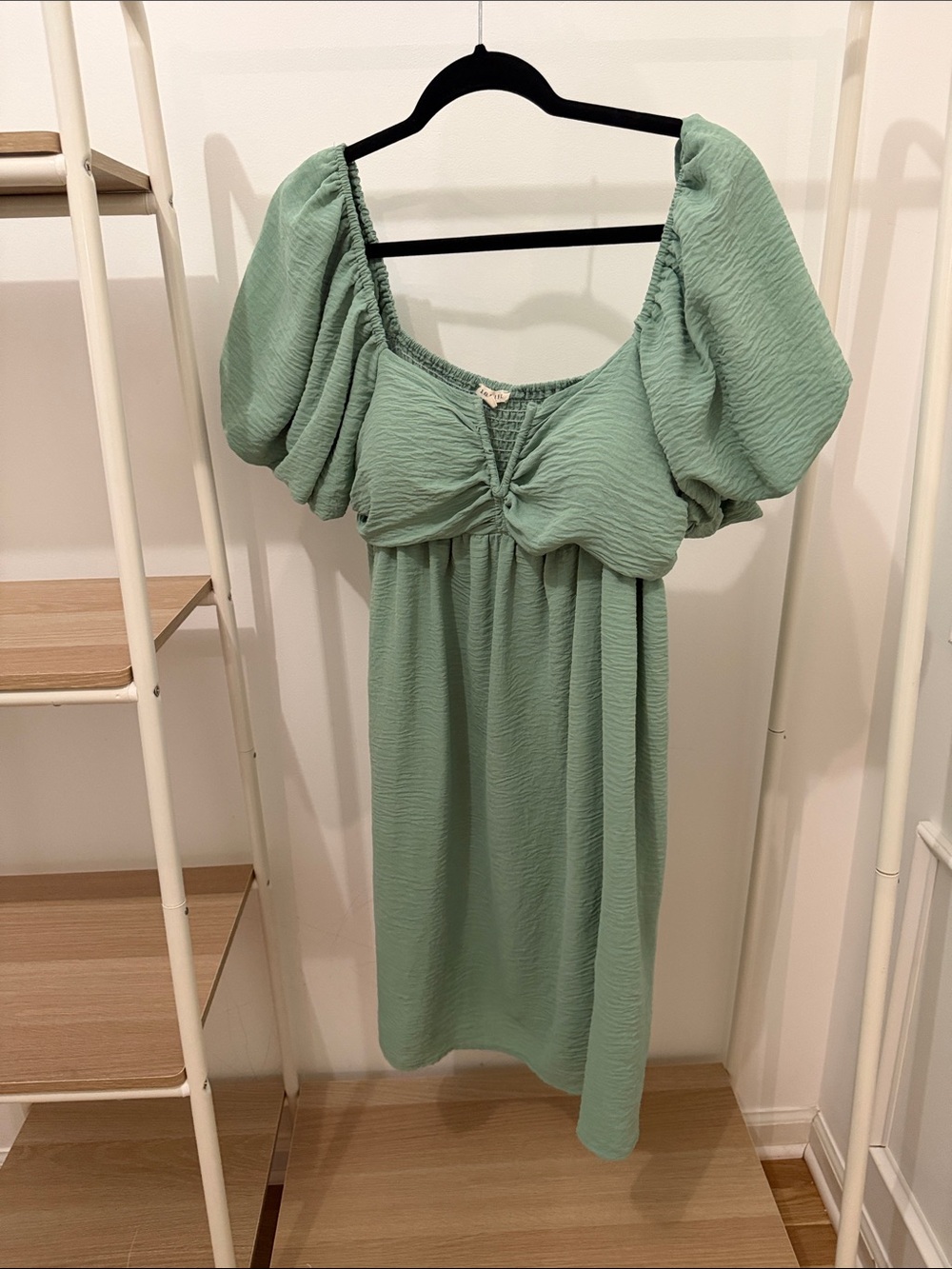 JODIFL Sage Green Puff Sleeve Mini Dress